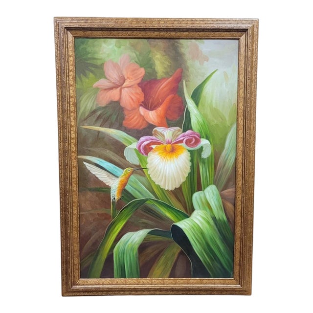 1980s Beautiful Hummingbird Oil Painting For Sale