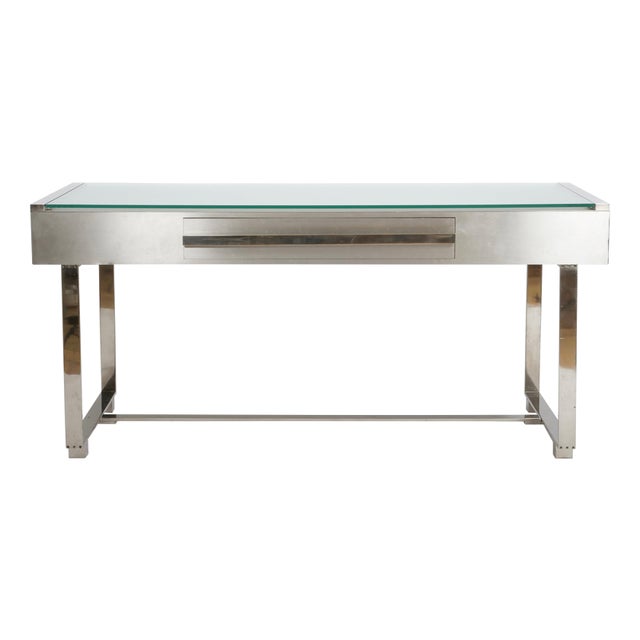 Brushed Steel Desk attributed to Raymond Cohen for Cohray, France, 1970s For Sale