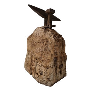 Small Antique Iron Anvil Mounted on Wooden Block, 1850s For Sale