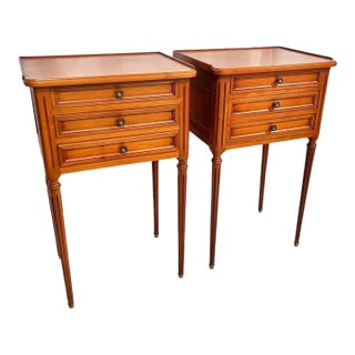 Antique Louis XVI Walnut Nightstands a Pair For Sale