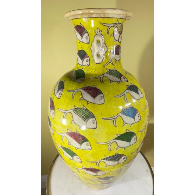 Large Persian Vintage Hand Painted Ceramic Fish Vase For Sale - Image 4 of 13