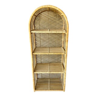 Circa 1970 Retro Beachy Vibe Domed Four-Shelf Rattan Etagère For Sale