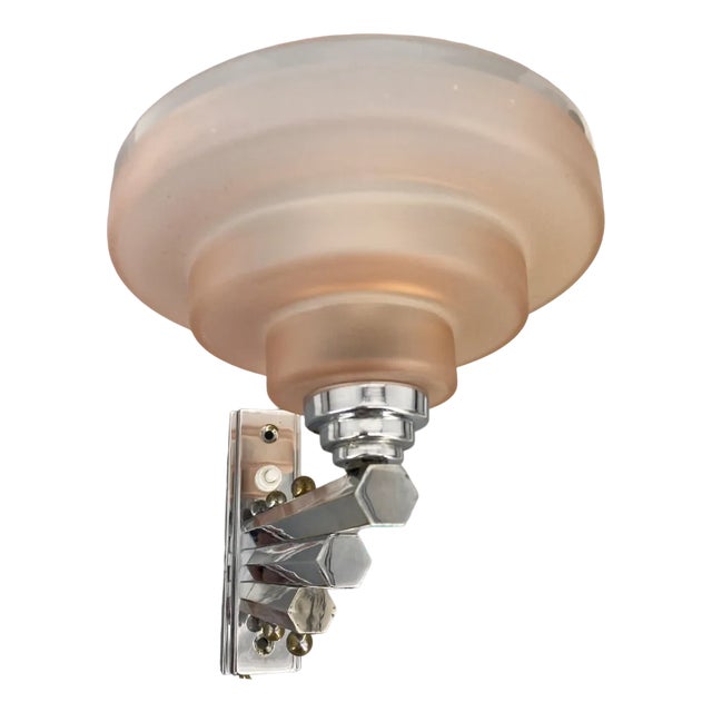 French Art Deco Wall Lamp with Stepped Glass Shade, 1920 For Sale