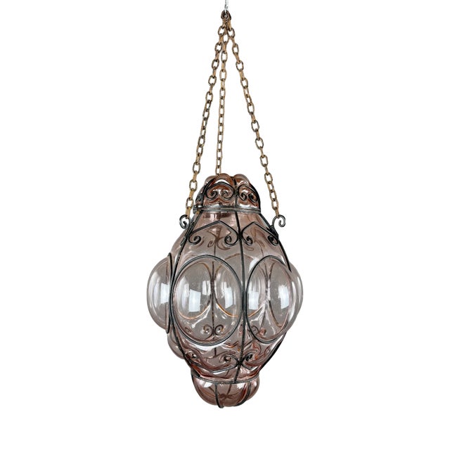Italian Lantern in Blown Glass and Metal, 1960s For Sale