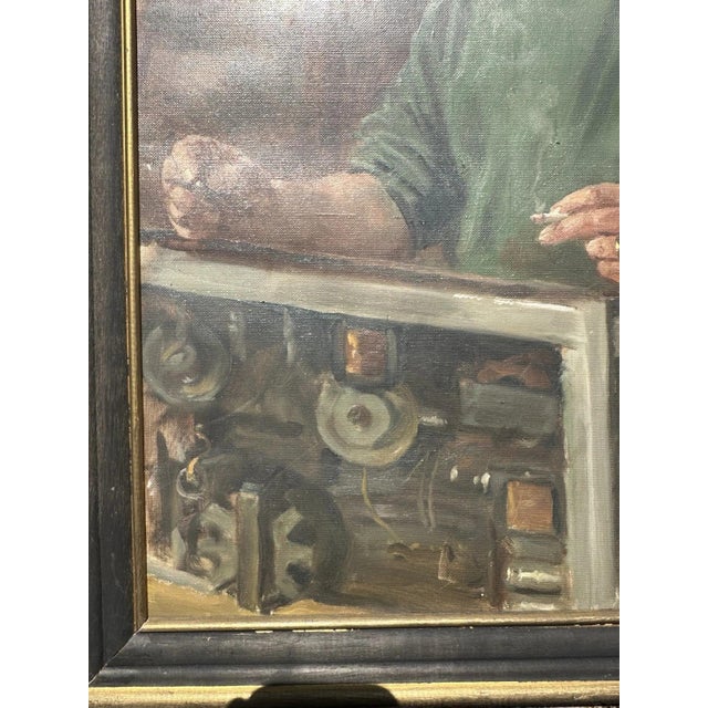 Black Heinrich Pforr, Master of Technology – Repairing a Machine, 1956, Oil Painting on Canvas For Sale - Image 8 of 13