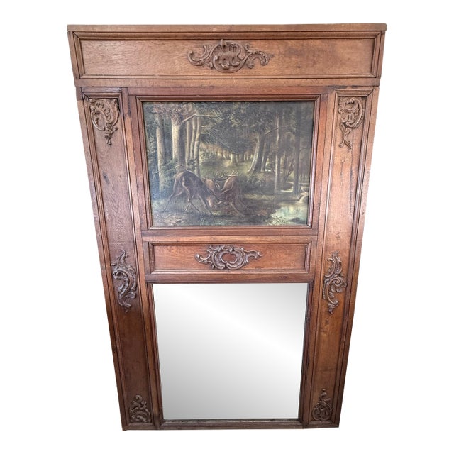 Large 18th Century French Louis XVI Solid Oak Trumeau Mirror Period Chateux For Sale