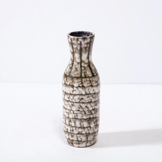 Mid-Century Modernist White and Earth Toned Ceramic Vase With Banded Detailing For Sale In New York - Image 6 of 13