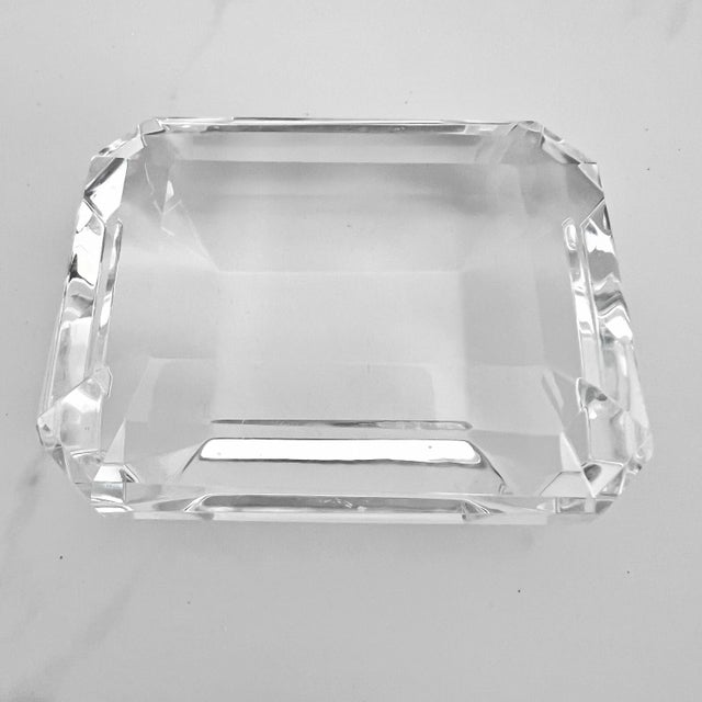 Tiffany and Co. Tiffany & Co. Faceted Crystal Paperweight Emerald Cut Signed Vintage Antique For Sale - Image 4 of 12