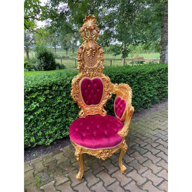 1970s Italian Baroque Gold Beech Red Velvet Chairs 2 PCS For Sale - Image 11 of 18