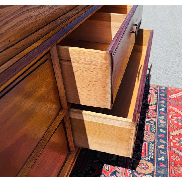 Vintage 1960s Henredon Heritage Brutalist Oak Wood 7-Drawer Dresser For Sale - Image 10 of 12