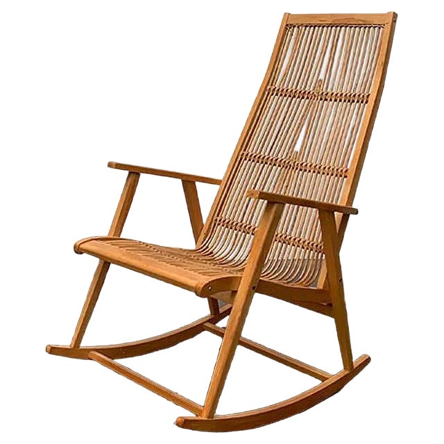Mid-Century German Rattan Rocking Chair from Deutschen Werkstätten Hellerau, 1960s For Sale