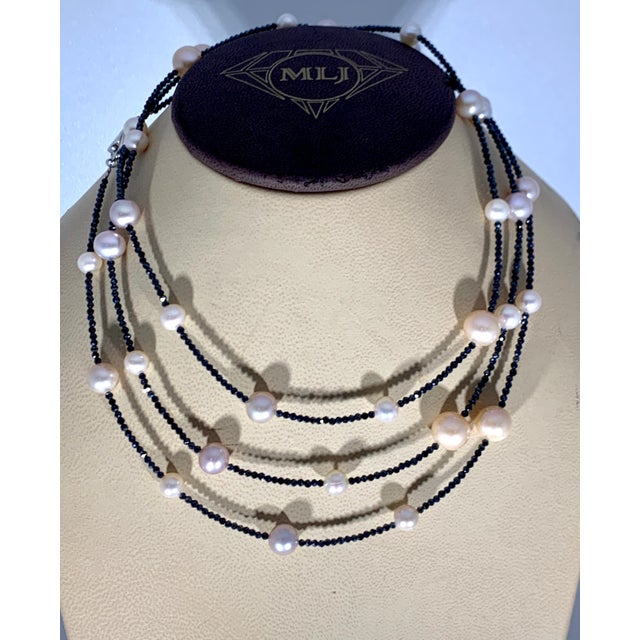 Fresh Water Pearl Single Strand Necklace with Black Spinel Opera Length 46 Inch For Sale - Image 13 of 18
