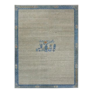 1940 Ash Gray Antique Chinese Inspired Open Field Wool Hand Knotted Rug 9'1"x12'1" For Sale