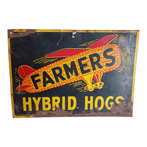 Authentic Vintage "Flying Farmer's Hogs" Enamel on Steel Sign