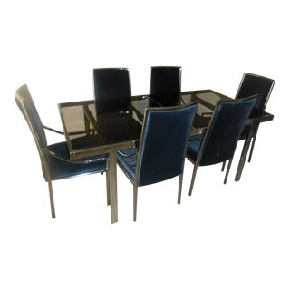 Mid-Century Modern Chrome & Glass Expandable Dining Table Set For Sale