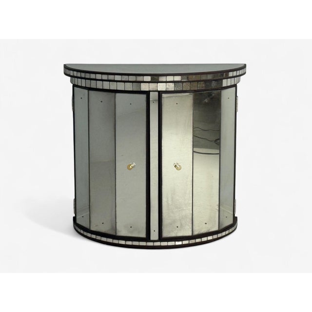 Art Deco Hollywood Regency Style, Distressed Glass, Mirrored Demilune Cabinet For Sale - Image 3 of 12