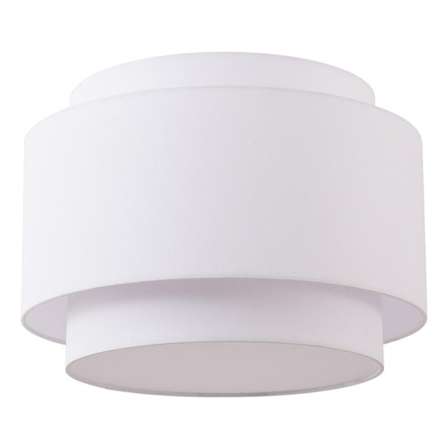 Coronado 18" Flush Mount by Nova - Modern Satin Nickel Steel, Double Drum White Linen Shade, Dimmable Elv, Ideal for Hallway Bedroom For Sale