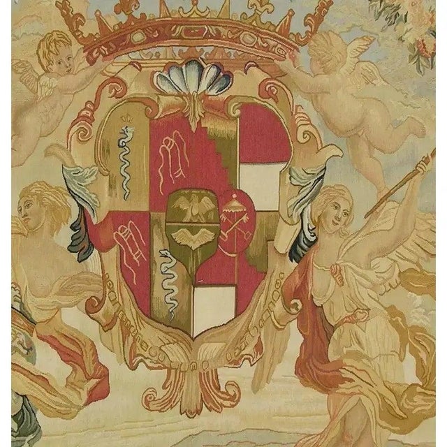 Tan Vintage Woven Crest Tapestry For Sale - Image 8 of 9