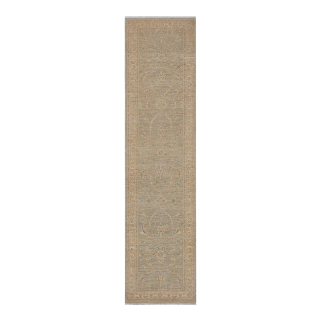 Boho Chic Ziegler Grey/Beige Wool Runner Rug- 2'5'' X 9'8'' For Sale