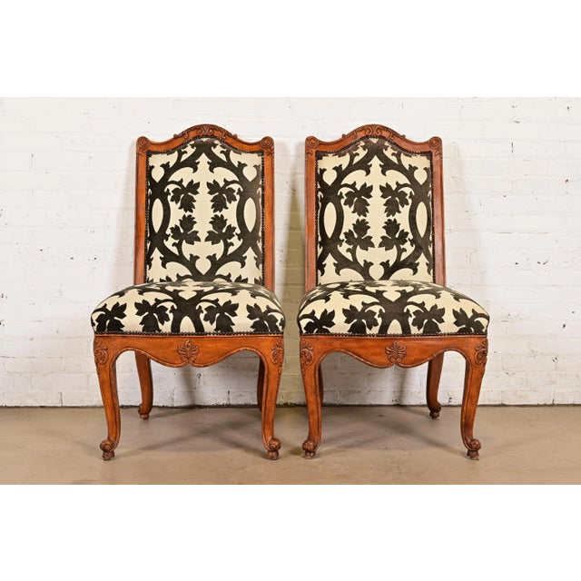 Baker Furniture French Provincial Louis XV Carved Walnut Side Chairs or Dining Chairs, Pair For Sale - Image 16 of 16
