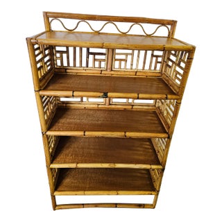 Vintage 1960s 4 Shelf Ornate Bamboo Etagere or Bookcase For Sale