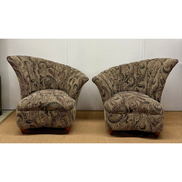 Late 20th Century Vintage Vladimir Kagan Style Channel Fan-Shaped Art Deco Inspired Lounge Chairs - A Pair For Sale - Image 5 of 9