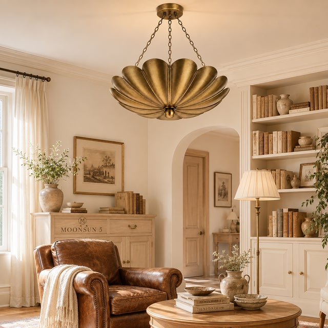 Solid Brass Lotus Chandelier, Handcrafted Floral Statement Ceiling Light For Sale - Image 4 of 10