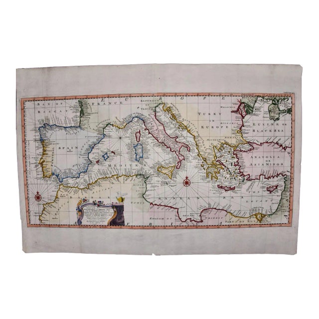 Mediterranean and Adriatic Seas: Original 18th Century Hand-Colored Map by Bowen, 1748 For Sale