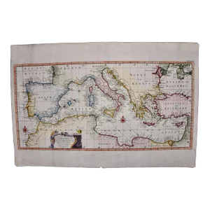 Mediterranean and Adriatic Seas: Original 18th Century Hand-Colored Map by Bowen, 1748