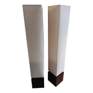 Vintage West Elm Tower Floor Lamps with Linen Shades - a Pair For Sale