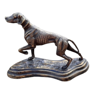 Greyhound Pointer Dog Sculpture on Metal Base, Brass Bronze Vintage Hunting Dog