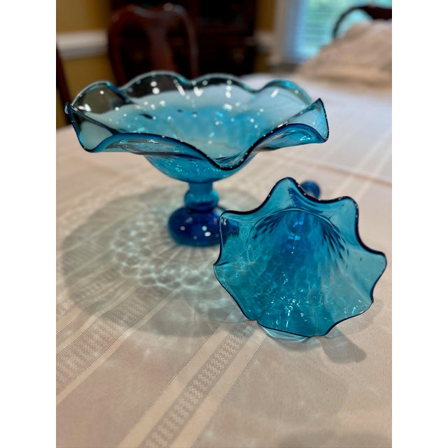 Early 20th Century Fenton Blue Art Glass Ruffled Epergne Trumpet Vase For Sale In Charlotte - Image 6 of 10