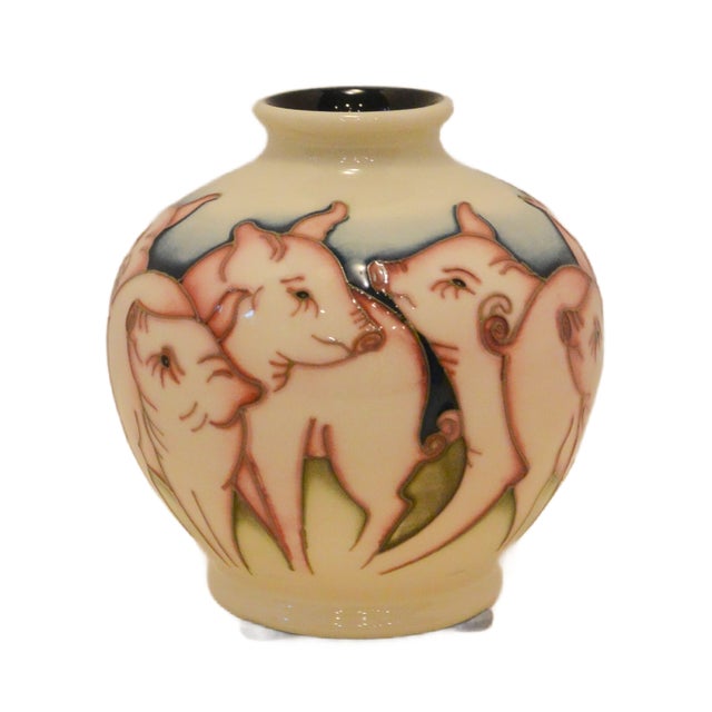 2009 British Moorcroft Pottery "Fowlers Farmyard Pigs" Baluster Art Vase by Kerry Goodwin For Sale - Image 4 of 6