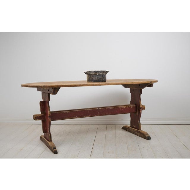 Antique Swedish Folk Art Pine Hand-Crafted Trestle Table For Sale - Image 3 of 18