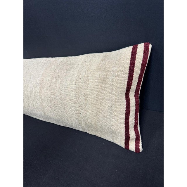 Turkish Hemp Pillow Cushion Natural Beige Black Cushion Cover 14"x45" For Sale - Image 4 of 4
