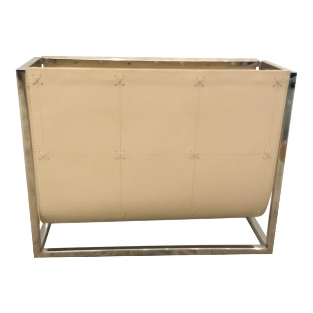 Modern Beige Leather Magazine Caddy For Sale