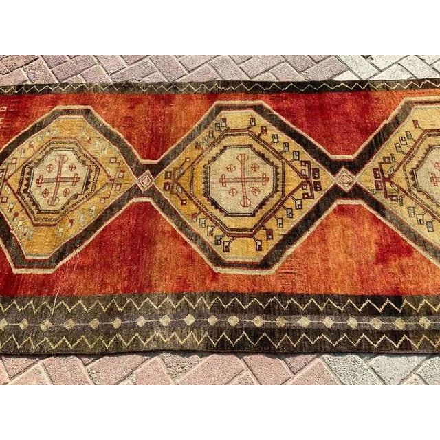 Mid-Century Modern Geometric Design Turkish Handmade Runner Rug - 44" X 125" For Sale - Image 3 of 10