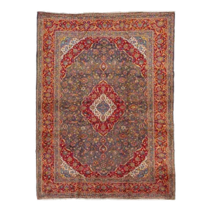 Vintage Kashan Medallion Wool Rug in Gray