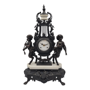 Early 20th Century Imperial Franz Hermle Brevettato Figural Bronze and Marble Mantle Clock