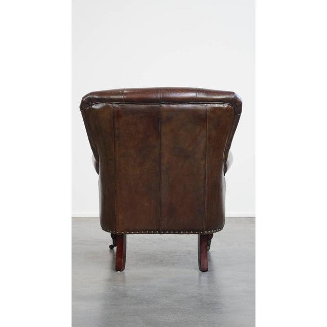 Cognac Colored Brown Chesterfield Armchair For Sale - Image 4 of 14