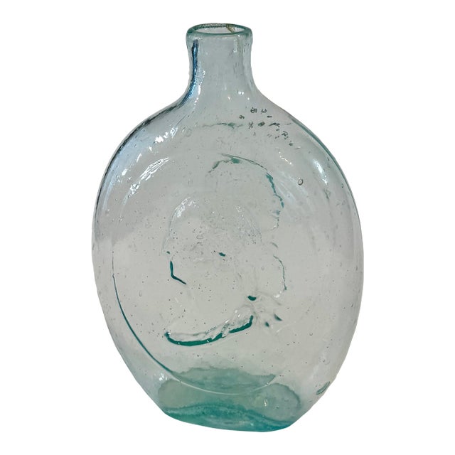 Antique Americana Aqua Glass Flask George Washington Zachary Taylor Circa 1848 For Sale