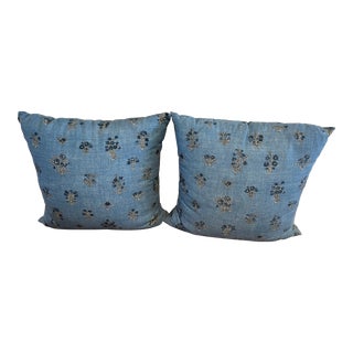 Pair of Double-Sided Pillows, Lisa Fine Noor in Indigo Color Way For Sale