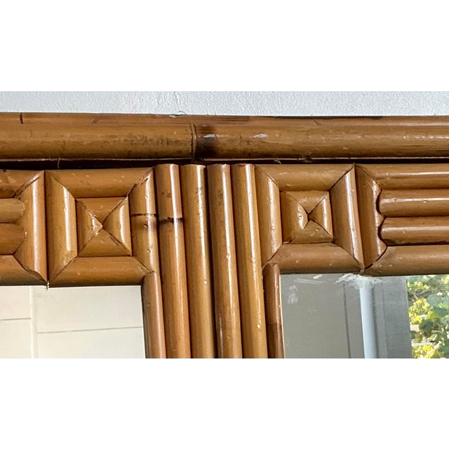 Contemporary Vintage Boho Faceted Bamboo Mirrored Armoire For Sale - Image 3 of 12