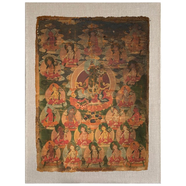 Burnt Orange 18th Century Tibetan Thangka Painting For Sale - Image 8 of 8
