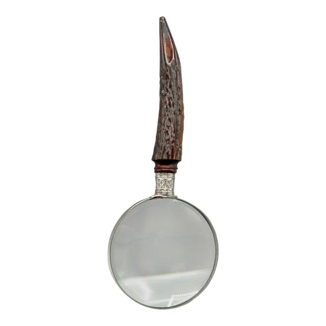 Antique English Sterling & Stag Horn Hand Magnifying Glass For Sale