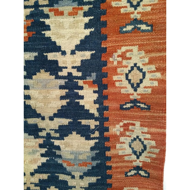 Vintage Kurdish Kilim Rug, Hand-Woven All-Over Paisley Pattern, Blue & Brick, 6x9 For Sale - Image 9 of 13