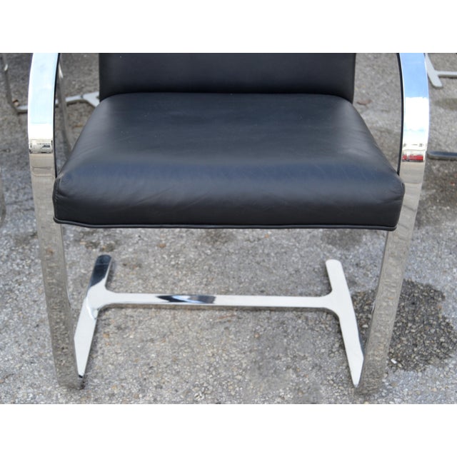 Set 8 Attributed to Mies Van Der Rohe for Knoll Stainless Steel Brno Chairs Black Leather 1977 For Sale - Image 15 of 18