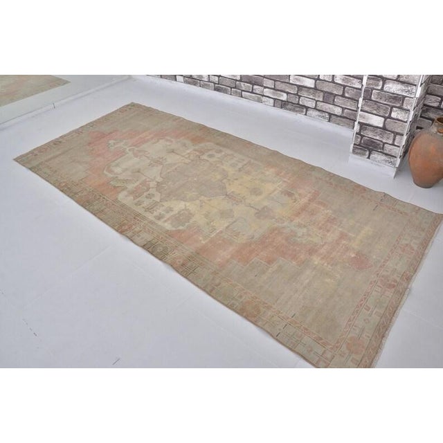 Turkish Vintage Handwoven Oushak With Large Central Medallion For Sale - Image 3 of 10