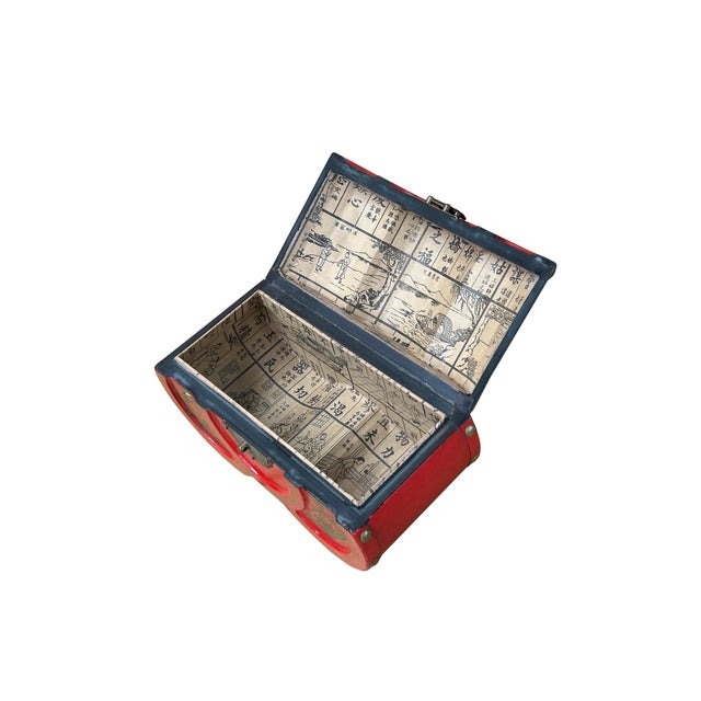 Red Oriental Bright Red Dragon Phoenix Graphic Circles Shape Container Box For Sale - Image 8 of 10