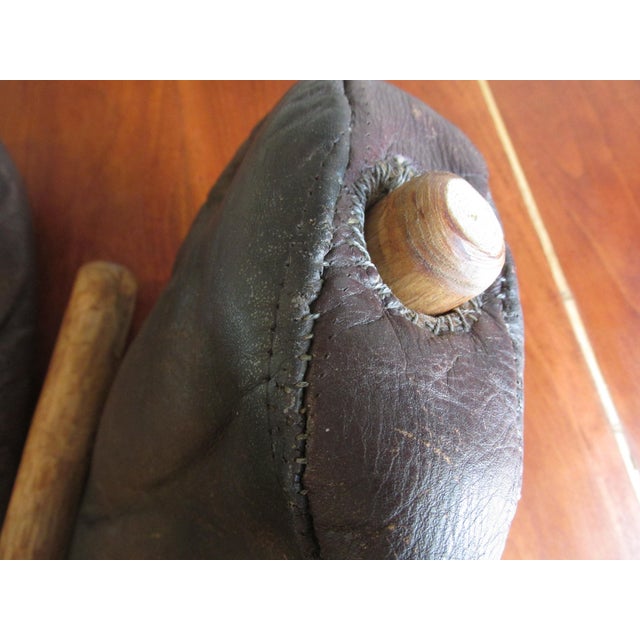 1930s Antique 1930s Custom Made Leather Thumbless Boxing Gloves With Wooden Inserts For Sale - Image 5 of 13